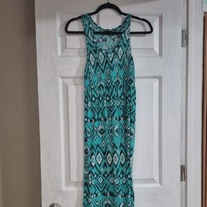 Ultra Flirt Teal and Black Geometric Maxi Dress